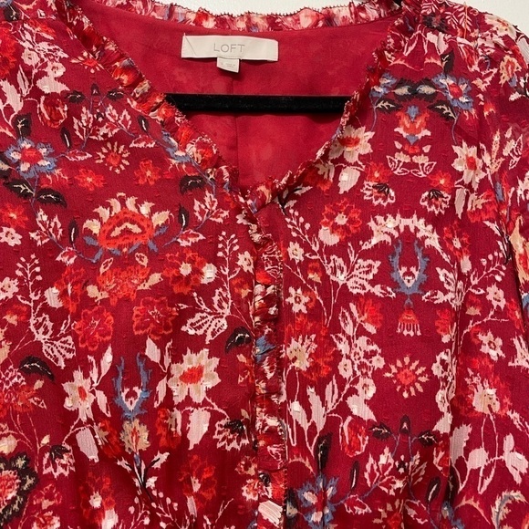 LOFT Red Floral Clip V-Neck Midi Dress - Picture 9 of 10